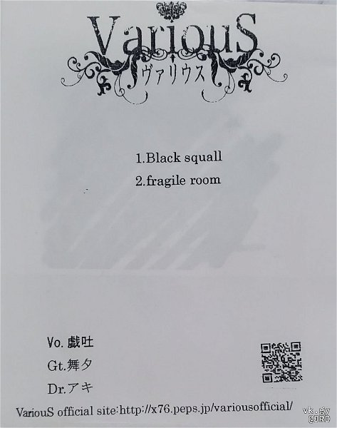 VARIOUS - Black squall/fragile room